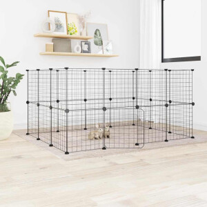 vidaXL Huisdierenkooi met deur 28 panelen 35x35 cm staal zwart