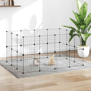 vidaXL Huisdierenkooi met deur 28 panelen 35x35 cm staal zwart