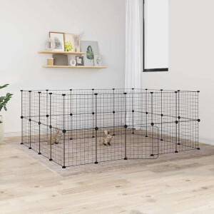 vidaXL Huisdierenkooi met deur 36 panelen 35x35 cm staal zwart