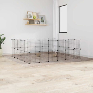 vidaXL Huisdierenkooi met deur 44 panelen 35x35 cm staal zwart