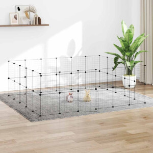 vidaXL Huisdierenkooi met deur 44 panelen 35x35 cm staal zwart