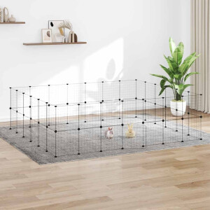 vidaXL Huisdierenkooi met deur 52 panelen 35x35 cm staal zwart