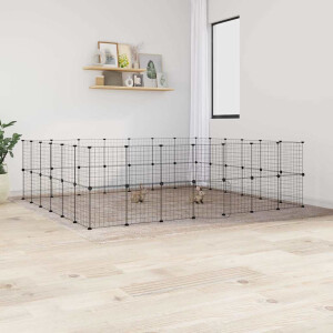 vidaXL Huisdierenkooi met deur 52 panelen 35x35 cm staal zwart