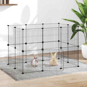 vidaXL Huisdierenkooi met deur 20 panelen 35x35 cm staal zwart