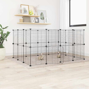 vidaXL Huisdierenkooi met deur 28 panelen 35x35 cm staal zwart