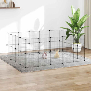 vidaXL Huisdierenkooi met deur 36 panelen 35x35 cm staal zwart