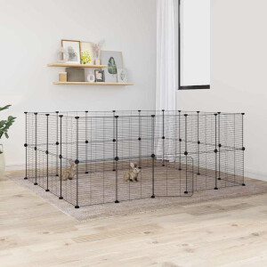 vidaXL Huisdierenkooi met deur 36 panelen 35x35 cm staal zwart