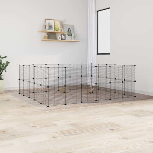 vidaXL Huisdierenkooi met deur 44 panelen 35x35 cm staal zwart