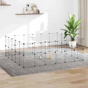vidaXL Huisdierenkooi met deur 44 panelen 35x35 cm staal zwart