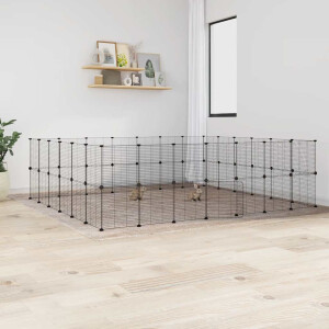 vidaXL Huisdierenkooi met deur 52 panelen 35x35 cm staal zwart