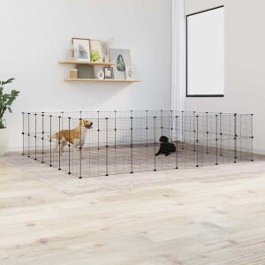 vidaXL Huisdierenkooi met deur 60 panelen 35x35 cm staal zwart
