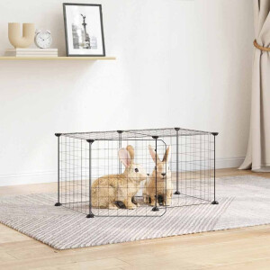vidaXL Huisdierenkooi met deur 8 panelen 35x35 cm staal zwart
