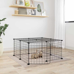 vidaXL Huisdierenkooi met deur 12 panelen 35x35 cm staal zwart