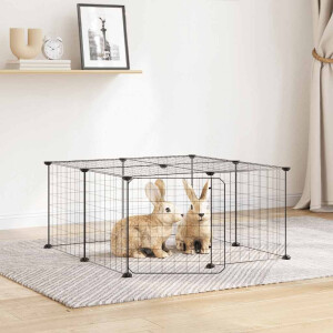vidaXL Huisdierenkooi met deur 12 panelen 35x35 cm staal zwart