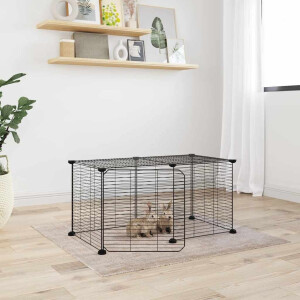 vidaXL Huisdierenkooi met deur 8 panelen 35x35 cm staal zwart