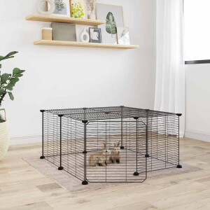 vidaXL Huisdierenkooi met deur 12 panelen 35x35 cm staal zwart