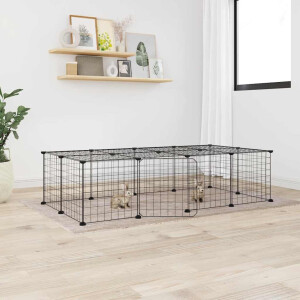 vidaXL Huisdierenkooi met deur 20 panelen 35x35 cm staal zwart