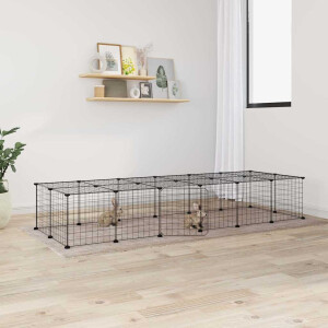 vidaXL Huisdierenkooi met deur 28 panelen 35x35 cm staal zwart
