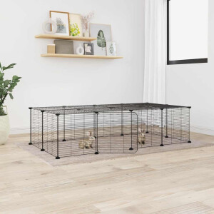 vidaXL Huisdierenkooi met deur 20 panelen 35x35 cm staal zwart