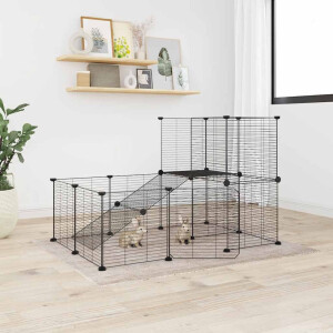 vidaXL Huisdierenkooi met deur 20 panelen 35x35 cm staal zwart