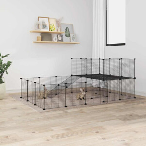 vidaXL Huisdierenkooi met deur 36 panelen 35x35 cm staal zwart