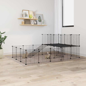 vidaXL Huisdierenkooi met deur 44 panelen 35x35 cm staal zwart