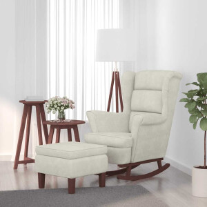 vidaXL Schommelstoel met oorleuning, crèmekleurig fluweel massief hout