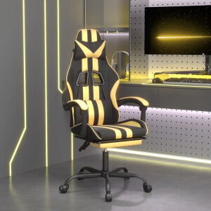 vidaXL Gamestoel draaibaar met voetensteun kunstleer zwart & goud