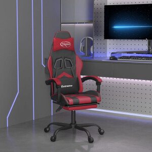 vidaXL Gamestoel draaibaar met voetensteun kunstleer zwart en wijnrood