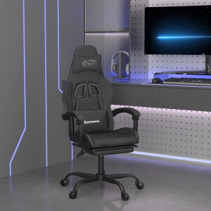 vidaXL gamestoel draaibaar met voetensteun kunstleer zwart