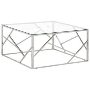 vidaXL Salontafel roestvrijstaal en gehard glas zilverkleurig