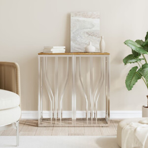 vidaXL Wandtafel roestvrij staal en massief gerecycled hout zilver