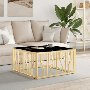 vidaXL Salontafel 80x80x40 cm roestvrij staal en glas goudkleurig