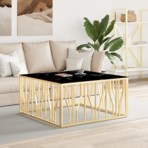 vidaXL Salontafel 100x100x50 cm roestvrij staal en glas goudkleurig