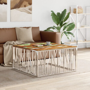 vidaXL Salontafel roestvrij staal en massief gerecycled hout zilver