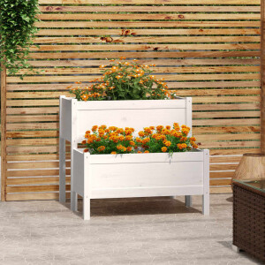vidaXL Plantenbak 84,5x84x75 cm massief grenenhout wit