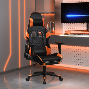 vidaXL Gamestoel met voetensteun kunstleer zwart en oranje