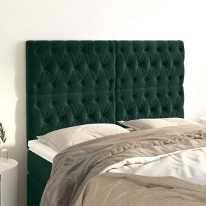vidaXL Hoofdbord donkergroen 144x7x118/128 cm fluweel