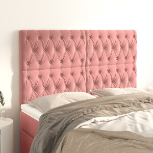 vidaXL Hoofdbord roze 144x7x118/128 cm fluweel