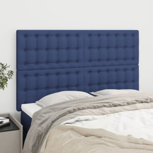 vidaXL Hoofdbord blauw 144x5x118/128 cm stof