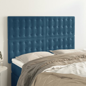 vidaXL Hoofdbord donkerblauw 144x5x118/128 cm fluweel
