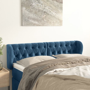 vidaXL Hoofdbord met randen 163x23x78/88 cm fluweel donkerblauw
