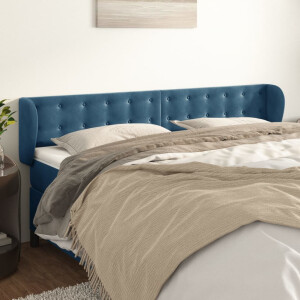 vidaXL Hoofdbord met randen 183x23x78/88 cm fluweel donkerblauw