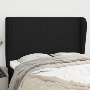 vidaXL Hoofdbord met randen 147x23x118/128 cm stof zwart