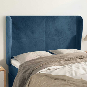 vidaXL Hoofdbord met randen 147x23x118/128 cm fluweel donkerblauw