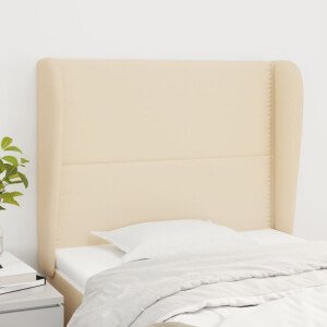 vidaXL Hoofdbord met randen 103x23x118/128 cm stof crèmekleurig