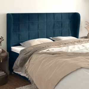 vidaXL Hoofdbord met randen 183x23x118/128 cm fluweel donkerblauw