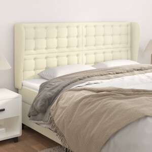vidaXL Hoofdbord met randen 203x23x118/128 cm kunstleer crèmekleurig