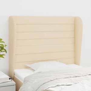 vidaXL Hoofdbord met randen 103x23x118/128 cm stof crèmekleurig