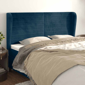 vidaXL Hoofdbord met randen 203x23x118/128 cm fluweel donkerblauw